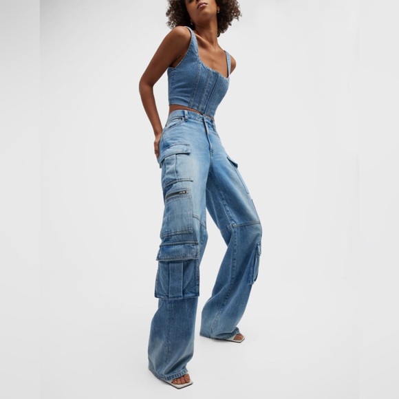 Alice + Olivia baggy denim cargo pants size 32 $395 retail - Picture 16 of 16